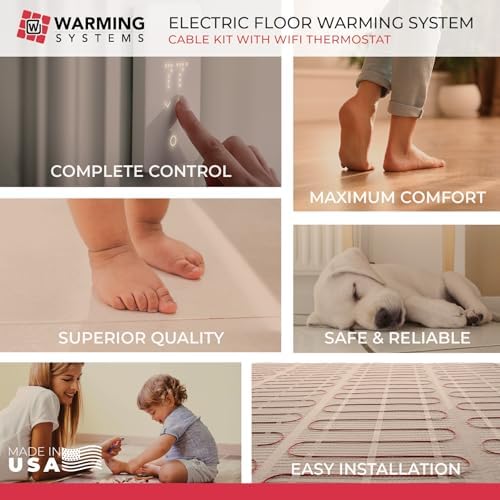 15 Sqft Electric Radiant Floor Heating Cable Kit – 120V Heated Tile Floor System with UWG5 Programmable Thermostat, Sensor, Installation Monitor & 25 Year Warranty, Made in the USA