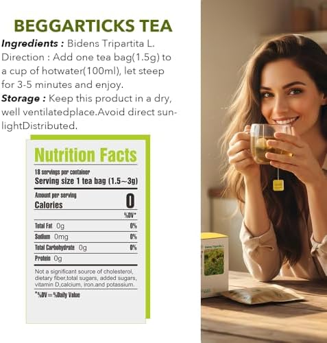 Soilmount - Beggarticks Tea - |Bidens Tripartita|Trifid Bur-marigold|Bidens Tripartita L.|Trifid Bur-marigold|Gui Zhen Cao|鬼针草|귀신침 초| - Pure Herbal Tea - Natural, Organic, Non-GMO, Clean Ingredients, Caffeine Free (18 Tea Bags, Box 1)