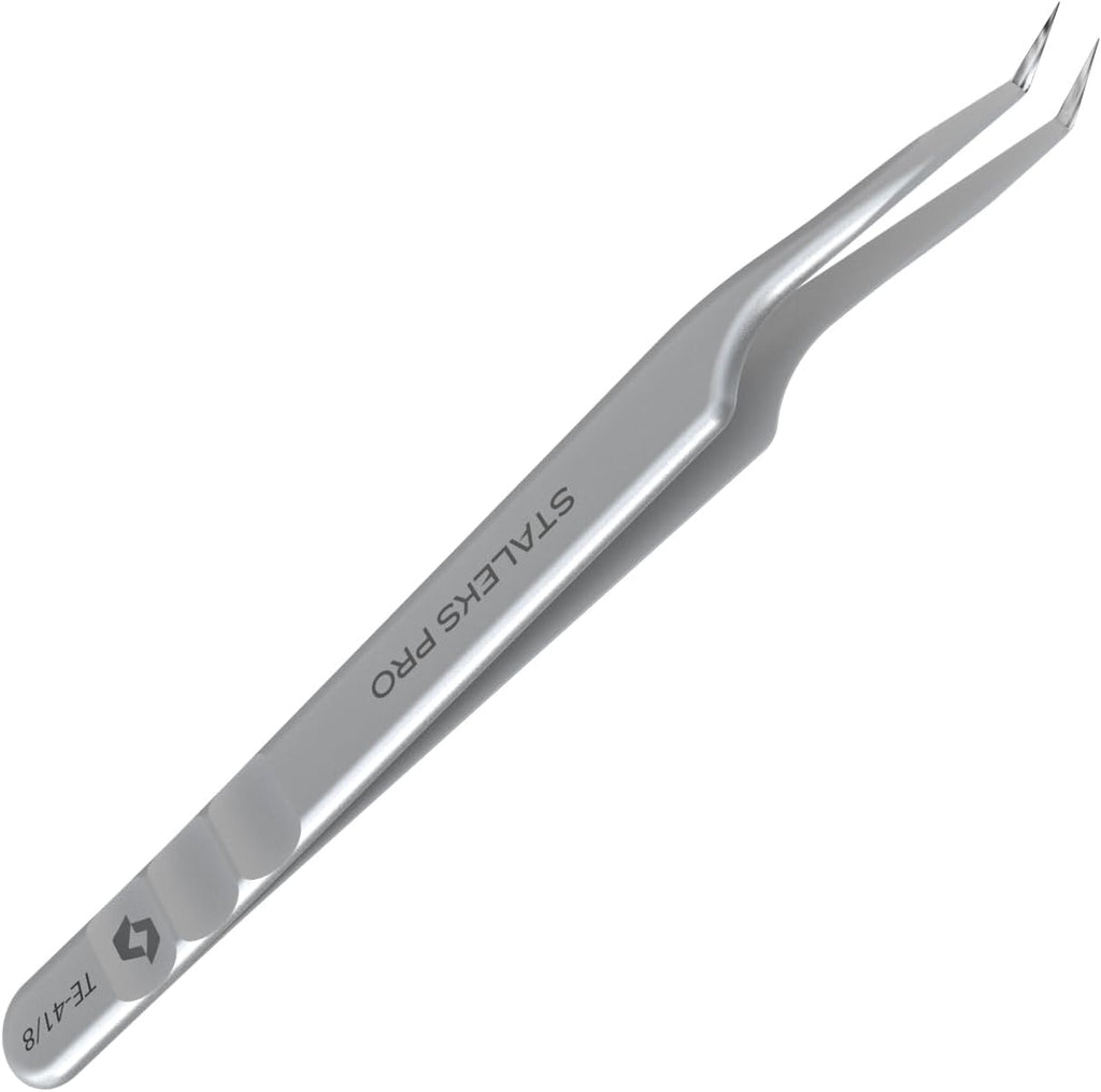 STALEKS PRO Expert 41 Type 8 Professional Eyelash Tweezers (Mini L-Shaped) – Stainless Steel for Classic & 2D-4D Volume Lash Extensions & Beginners