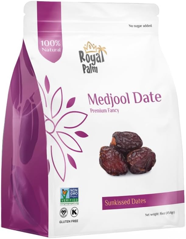Medjool Premium Dates 16oz (1 lb) - Large Soft Dates - Natural Sweetener Snack - Non-GMO, No Added Sugar, Vegan, Kosher, Resealable Bag - Natural Energy Boost