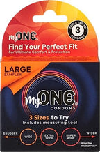 MyONE Custom Fit Larger Sized Condom Sampler | Tailored Width & Length | Max Pleasure | Triple Tested Softer Latex | Lubricated | Nontoxic, Vegan, Non-GMO | Features 3 Large Sizes to Try
