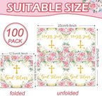 100Pcs God Bless Flower Napkins Baptism Paper Napkins Pink Floral Disposable Napkin First Holy Communion Party Decors for Mi Bautizo Christening Celebration Baby Shower Religious Party Supplies