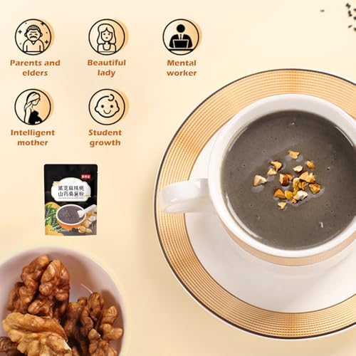 Black Sesame Walnut Mulberry Powder Soup, Chinese Yam Instant Porridge,Black Sesame and Walnut Mixed Powder Congee, Portable Drink for Breakfast Dinner （500g/1.10lbs）