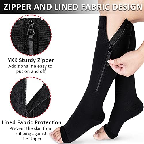 Ailaka Medical Compression Socks with Zipper, Knee High 15-20 mmHg Compression Socks for Women Men, Open Toe Support Socks for Varicose Veins, Edema, Recovery, Pregnant, Nurse