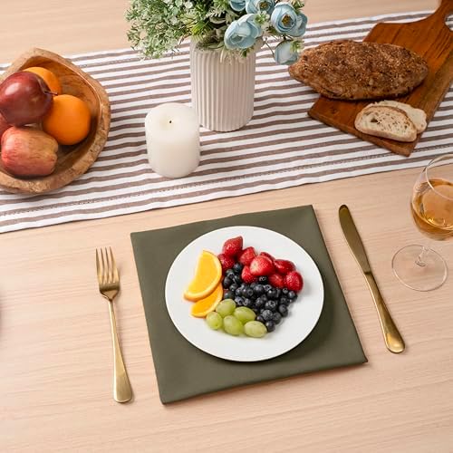 Blue Needles Solid Cloth Napkins Set of 6 Olive Green 100% Cotton Dinner Napkins 18x18 inches - Reusable, Absorbent & Washable Linen, Ideal for Wedding Events Farmhouse Parties Hotel & Everyday Use