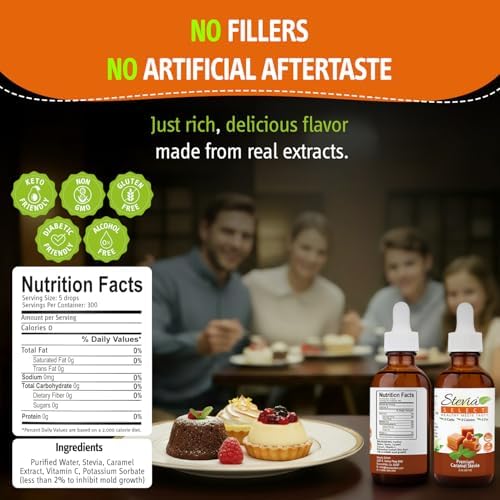 Stevia Select Caramel Flavored Liquid Stevia – Zero Calorie Coffee, Tea, Drink & Baking Sweetener, All-Natural, No Erythritol, Keto-Friendly Sugar Alternative, 300 Servings – 2 Oz