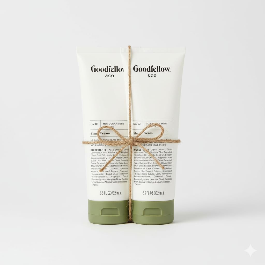 Goodfellow & Co Men’s Shave Cream 6.5 fl oz – Hydrating & Soothing Formula with Organic Olive Oil, Jojoba & Rosemary – Silicone, Sulfate & Paraben Free (Bundle of 2)