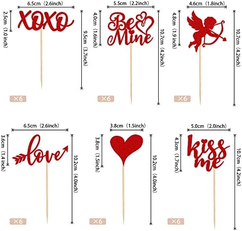 36 Pack Valentine's day Cupcake Toppers Red Glitter Sweet Love Kiss Me Cupid Be Mine Cupcake Food Picks Valentine's Day Theme Wedding Bridal Shower Birthday Party Cake Decorations Supplies