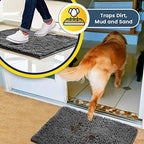 Muddy Mat® | Super Absorbent Door Mat Indoor, Microfiber Quick Dry Chenille Entryway Rug, Non-Slip Front Door Mat, Indoor Mats for Entryway, Machine Washable Pet Rug, Grey 30"x19"