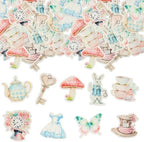 Ephlyn 63Pcs Edible Wonderland Cupcake Toppers Tea Party Cake Decorations Edible Butterfly Flower Bowl Key Clock Eat Me Cupcake Picks for Tea Party Baby Shower Birthday Party Supplies Multi 1