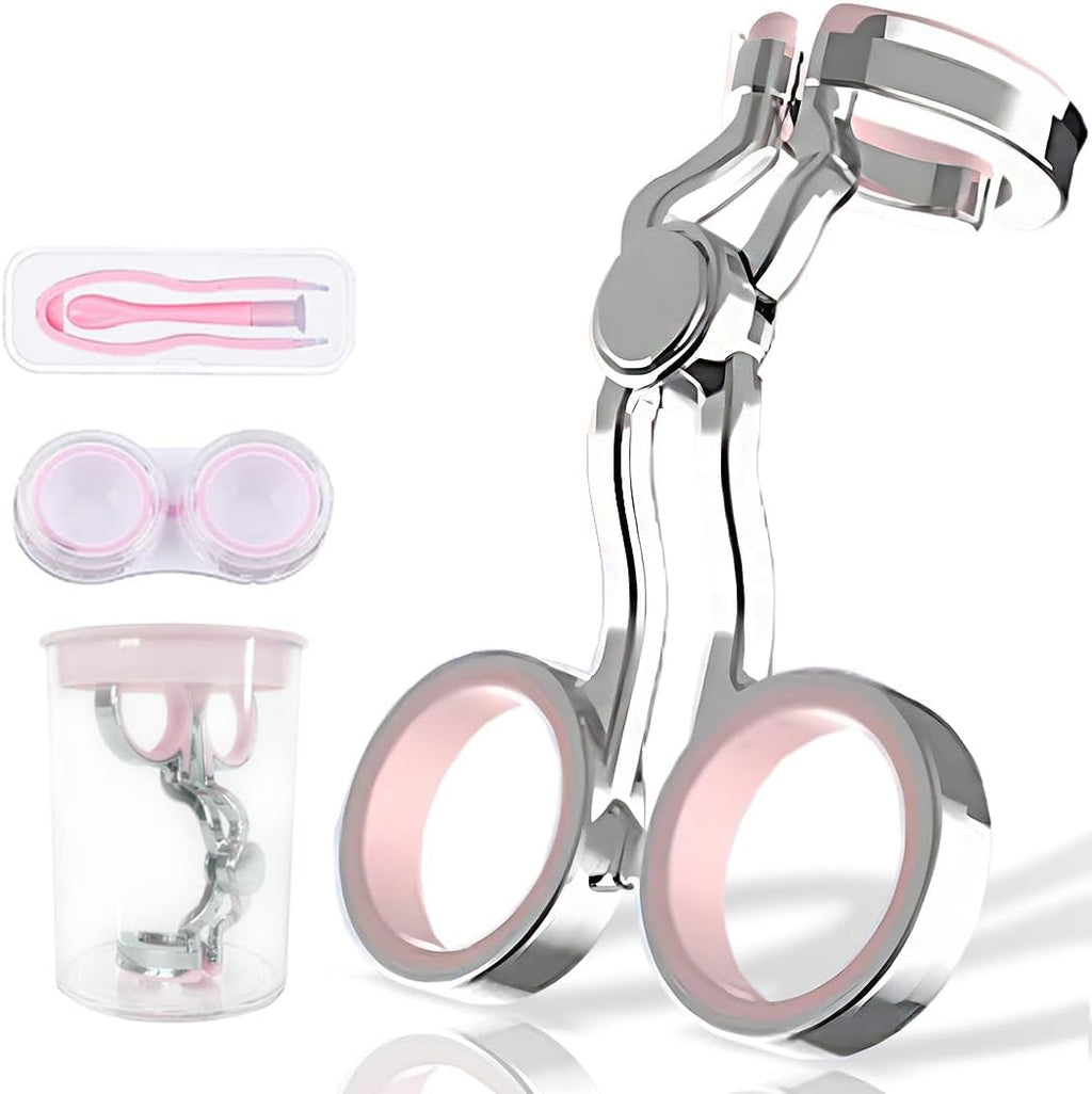 Contact Lens Wearing Aids, Portable Contact Lens Eyelid Stretcher, Color Contact Lens Wearing Tool With Insert or Remove Tool/Tweeers/Contact Lens Case (Pink)