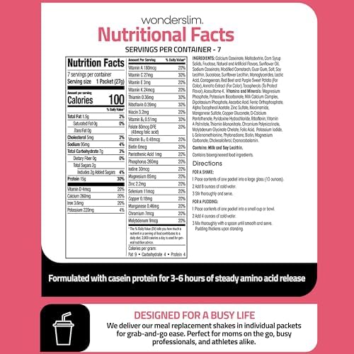 WonderSlim Meal Replacement Shake, Strawberry Cream, 15g Protein, 24 Vitamins & Minerals, Gluten Free (7ct)