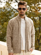 Les umes Mens Knitted Full Zipper Cardigan Fleece Lined Sweater Warm Stand Collar Jumper Coat with Pockets