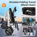 Lightweight Foldable Transport Wheelchair, Portable Travel Wheelchair with Handbrake for Adults & Seniors, Easy-Fold Design & Secure Locking Brakes Transfer Wheelchairs (White)