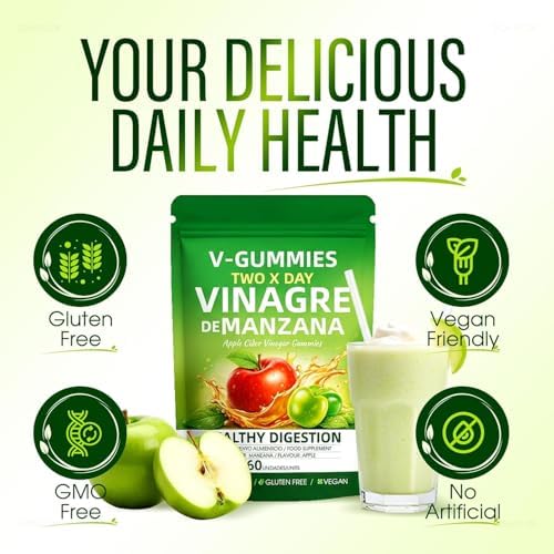 V-𝐆𝐮𝐦𝐦𝐢𝐞𝐬 Vinagre De Manzana with The 𝐌𝐨𝐭𝐡𝐞𝐫, 𝐕𝐢𝐭𝐚𝐦𝐢𝐧 C & B12 – Vegan, Gluten-Free