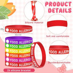 Quelay 24 Pcs Food Allergy Silicone Bracelets for Teens Kids 6.3 Inch Colorful ID Wristband Medical Alert Food Allergy Bracelets for Kids Children School Activities Party Events, 6 Colors