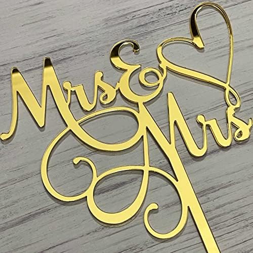 JIEEIN Mrs & Mrs Cake Topper-Wedding/Anniversary Cake Topper,Gay and Lesbian,LGBT Marriage Union,Love is Love-Mirror Gold Acrylic