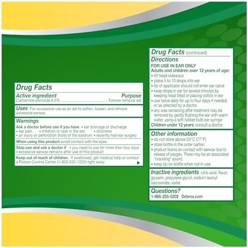 Debrox Ear Wax Removal Drops, Gentle Microfoam Ear Wax Remover with Carbamide Peroxide, 0.5 Fl Oz