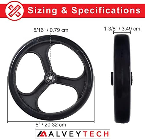 AlveyTech 8" Rear Caster Wheel for Drive Medical Duet Rollator/Transport Chair (795) & D-Lite Rollator (750N) - Replacement 3-Spoke Black 8 Inch Wheel for Rollators & Transport Chairs (9501A75008)