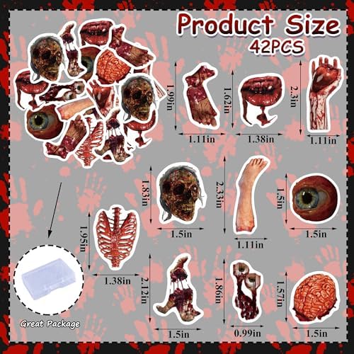 42PCS Edible Halloween Broken Body Parts Cupcake Toppers Wafer Paper Blood Eyeballs Cake Decoration Haunted House Cupcake Toppers for Halloween Eve Theme Party Birthday Decor
