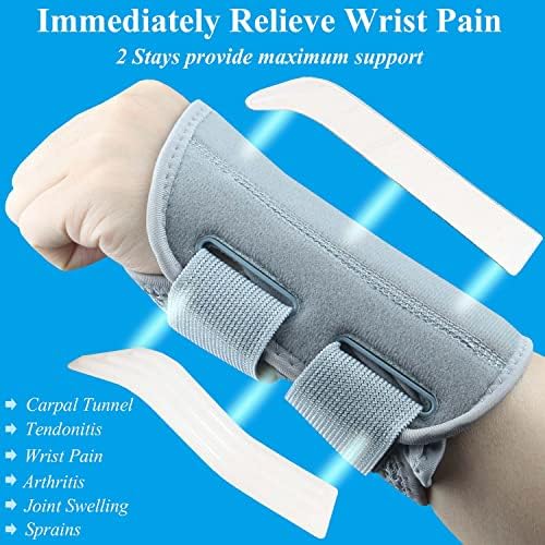 Carpal Tunnel Wrist Brace, Adjustable Wrist Support Brace, Night Wrist Sleep Supports Splints Arm Stabilizer (Right Hand, L/XL, Grey)