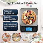 BOMATA Large Kitchen Scale with 0.1g/0.001oz High Precision, 5kg/11lb Bakery Scale with% Percentage Function, USB Rechargeable, Full-View Angle LCD with Backlight, Stainless Steel Pan