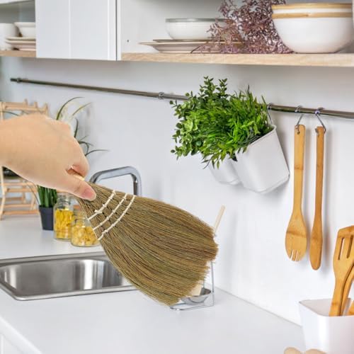 SHERCHPRY Desktop Broom Set of 2 10In Small Handheld Straw Whisk Brooms for Home Office Car Cleaning Portable Dust Brush with Ergonomic Handle for Furniture and Tabletop Dust Removal