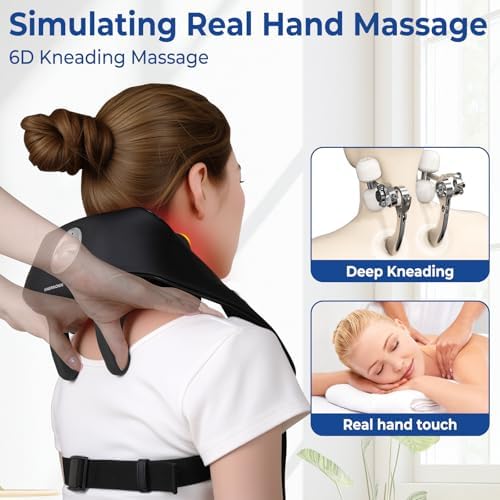 KingPavonini Width Adjustable Neck Massager with 5 Heat Zone, Wireless 6D Shiatsu Shoulder Massager for Pain Relief Deep Tissue, Massager for Neck and Shoulder Pain, Gifts for Men Women Dad Mom
