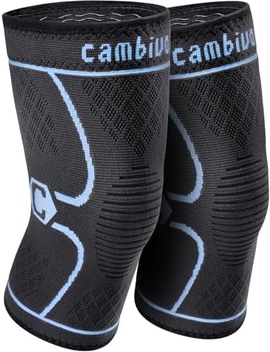CAMBIVO 2 Pack Knee Brace, Knee Compression Sleeve Support for Men and Women, Knee Pads for Running, Hiking, Meniscus Tear, Arthritis, Joint Pain Relief (Blue, Small)