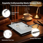 Frameless Reading Glasses with Clear Lenses, Diamond-Cut Edges & Fashion Metal Temple Decor