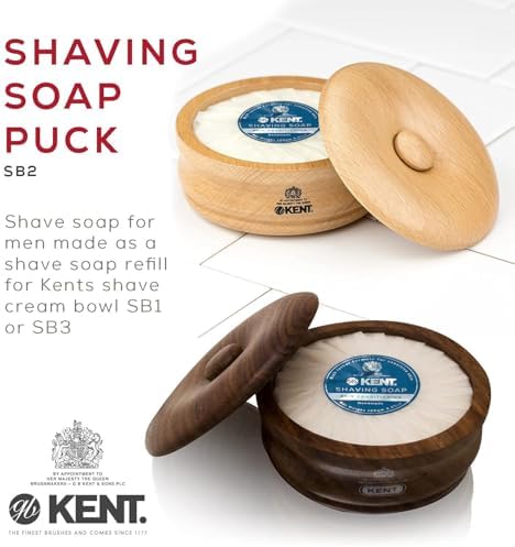 Kent SB2 Shaving Soap Puck Refill for Men for Shaving Soap Bowl Use with Shaving Brush for Men, Luxury Shave Barber Soap Made with Extracts of Coconut, Sgea, Jaboba Made in England
