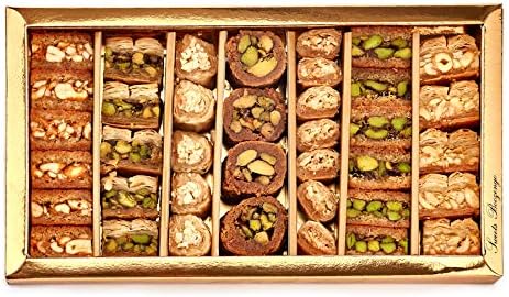Baklava (Baklawa) Assortment Arabic Sweets| 38 Pieces (16 Oz)| Pistachio Cashew Nuts, Gourmet Oriental Dessert, Middle Eastern Baklava Pastry, Light Treats in Elegant Gift Box