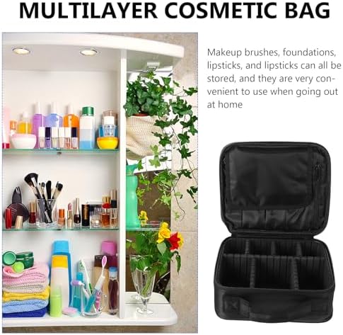 Beavorty Multi-layer Makeup Pouch Portable Cosmetics Storage Bag Handheld Toiletry Travel Wash Bag Black for Women and Men
