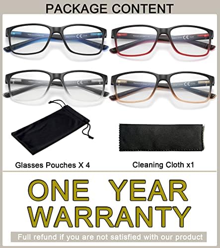 Reading Glasses for Men 4-Pack Stylish Computer Readers with Spring Hinges, Anti Glare/Eye Strain Filter UV Ray Blue Light Blocking Two-Tone Reader Eyeglasses,+1.5 Magnification Strength