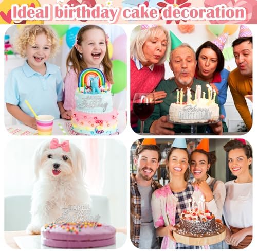 6Pcs Cake Toppers Happy Birthday Acrylic Cake Topper Happy Birthday Cake Sign Picks Happy Birthday Cake Decorations Cake Stick Decor for Celebrating Birthday Anniversary Party(Silver)