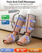Air Compression Leg Massager with Heat : Foot and Calf Massager for Circulation and Pain Relief - 9 Intensity, 4 Modes, 3 Heating, Vibration, for Sitting/Standing Jobs & Home Use