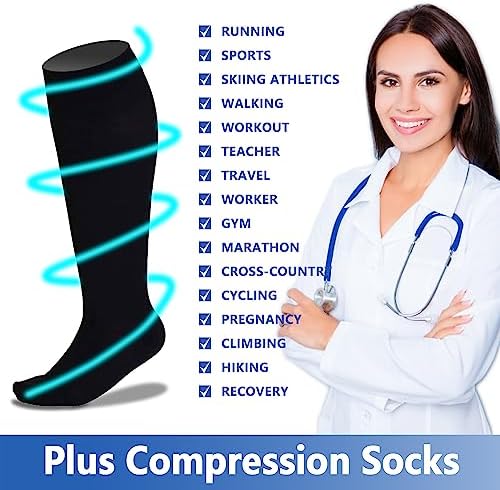 Hotfiary 4 Pairs Plus Size Compression Socks for Women Men Wide Calf 20-30mmhg Extra Large Knee High Support for Circulation