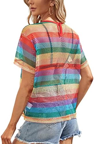 SweatyRocks Women's Sexy Sheer Mesh Fishnet Net Short Sleeve T-Shirt Crop Top