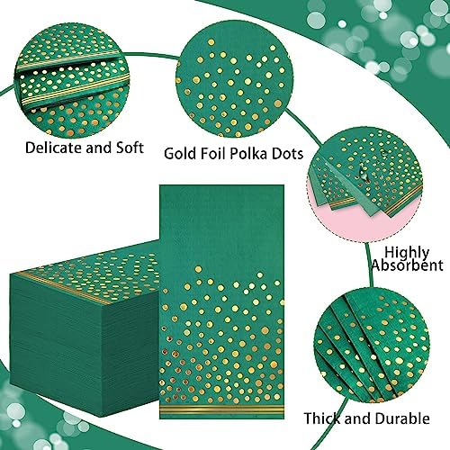 100 Pcs Green Paper Napkins - Gold Dot Party Napkins Disposable Green Dinner Napkins for Birthday Bathroom Wedding Graduation Party Supplies