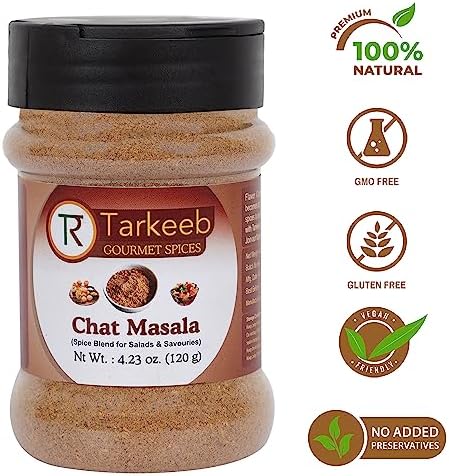 Tarkeeb Chat Masala 4.23 oz (120g) Shaker Top PET Jar | Tangy Indian Seasoning | All Natural | Vegan | No Colors | Gluten Free | NON-GMO | Indian Origin |