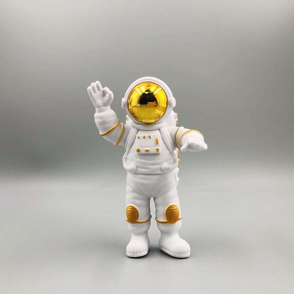 Figurine Astronaut Statue Spaceman Décor,Desktop & Tabletop Decorative Cute Mini Space Figure Ornament,Cake Toppers Decoration and Craft Gift(Gold and White Astronaut Statues)