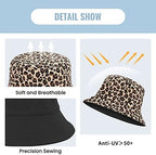 Reversible Leopard Bucket Hat Cotton Fisherman Cap Packable Cheetah Sun Hat for Women and Men