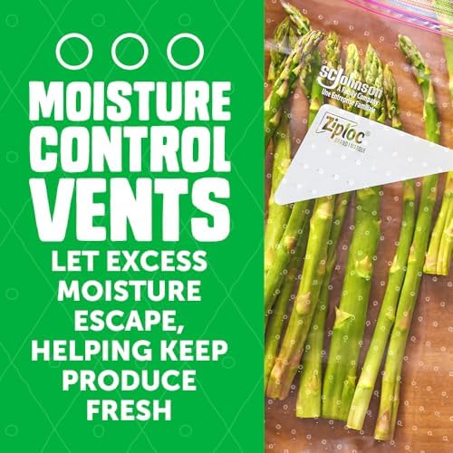 Ziploc Food Storage Produce Bags, Seal Top to Keep and Control Moisture, 15 Bags Total