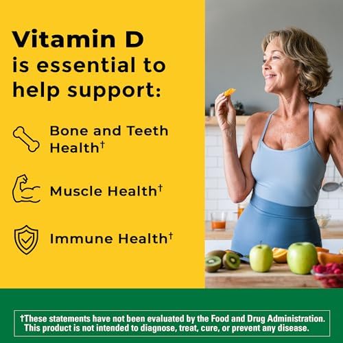 Nature Made Vitamin D3 5000 IU (125 mcg) Softgels, Extra Strength Vitamin D Supplement for Bone and Immune Health Support, 180 Count, 180 Day Supply