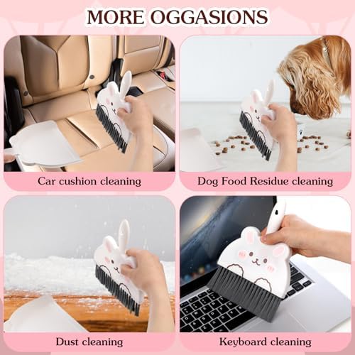 Ouligay Portable Mini Dustpan and Brush Set,Cute Small Broom and Dustpan Set with Durable Brush,Lightweight Dust Pan and Broom Set for Desktop Small Space Cleaning(White Rabbit)