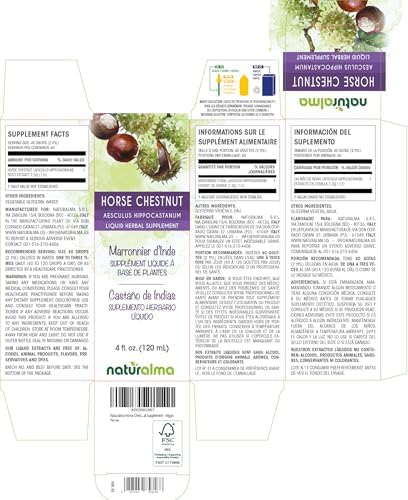 Naturalma Horse Chestnut (Aesculus hippocastanum) Seed Alcohol-Free Tincture - 4 fl oz Liquid Extract in Drops - Herbal Supplement - Vegan
