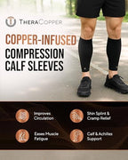 TheraCopper Copper Calf Compression Sleeve — Premium Copper Compression Shin Sleeve for Men & Women — Breathable & Non-Slip Leg Sleeves for Runners, Shin Splints, Muscle Recovery & Leg Fatigue
