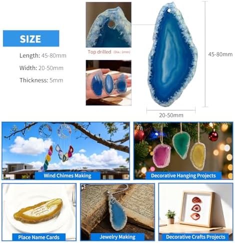 Rockcloud 5 Pcs Polished Thin Agate Slice Pendants with Drilled Holes for DIY Home Decoration,Black