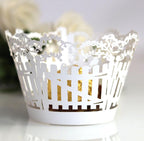 50 Pack Lace Fence Cupcake Liners for Baking Bulwarks Laser Cut Cupcake Wrappers Cupcake Holders for Wedding Birthday Holiday Party Christmas Thanksgiving (White)