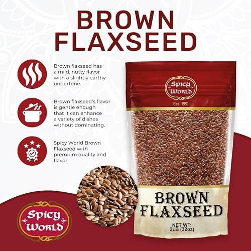 Spicy World Brown Flaxseed 2 LB Bag - Non-GMO, Whole, High in Fiber & Omega-3, Keto Friendly Baking, 32oz